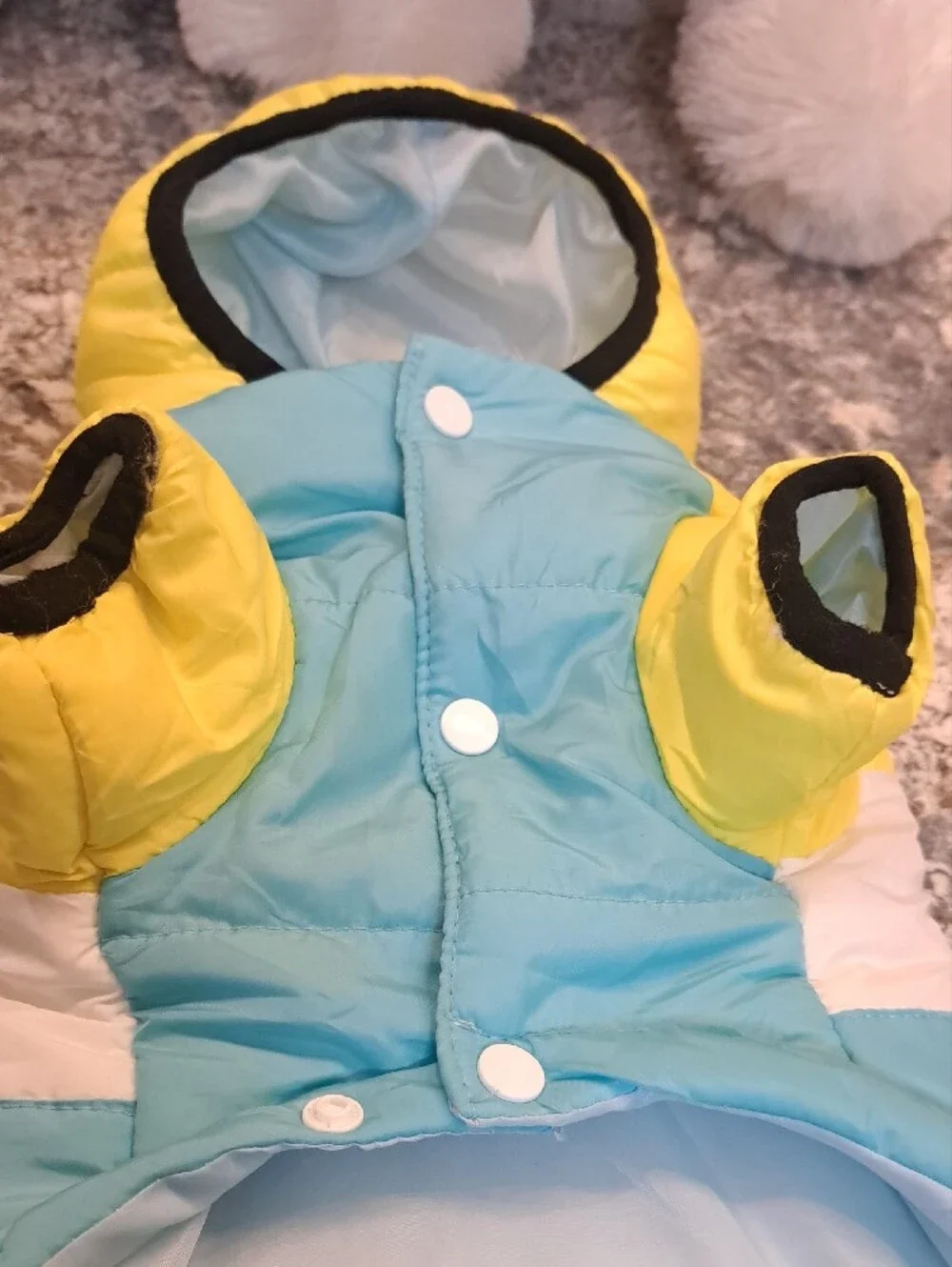 Yellow & Light Blue Insulated Hooded Dog Coat